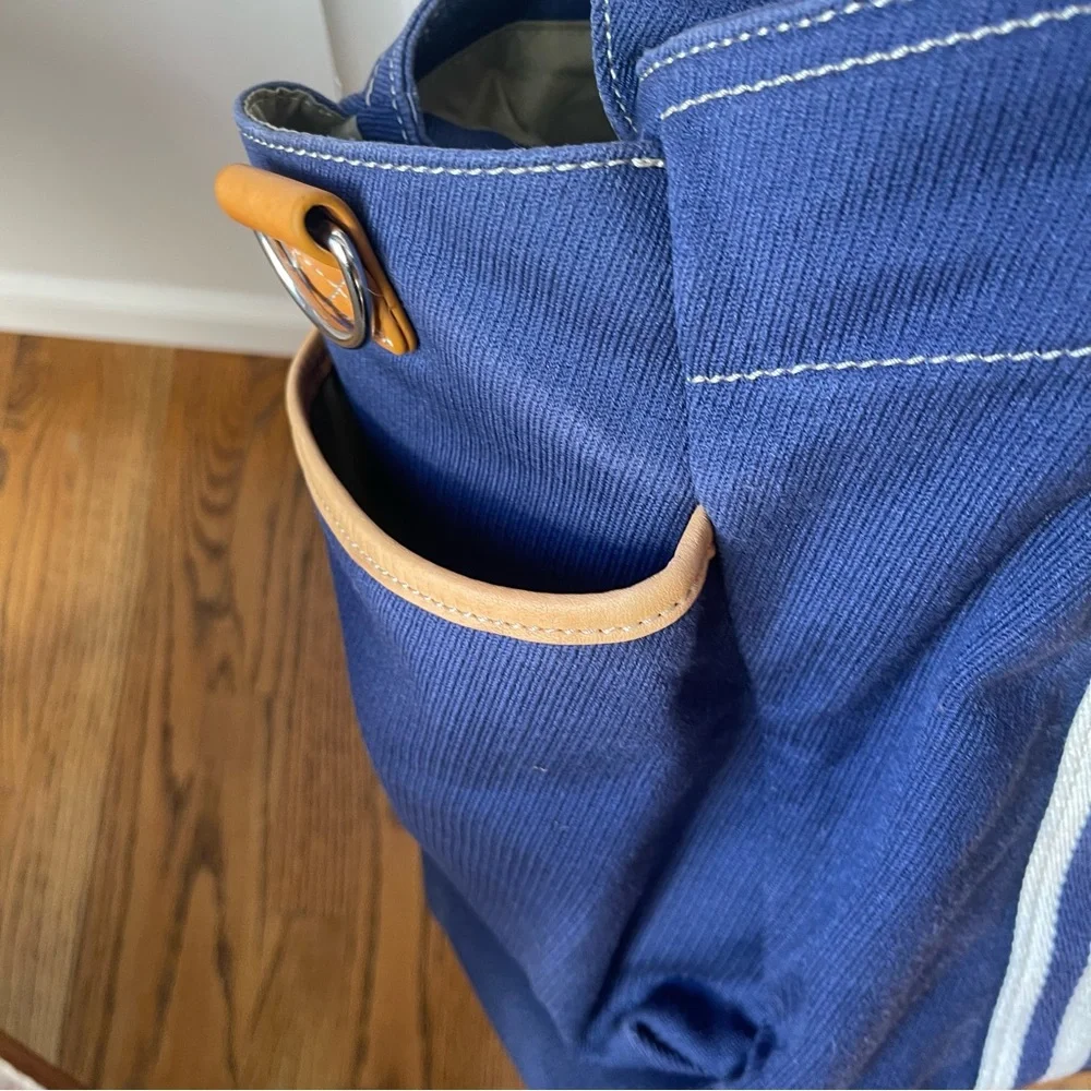 Pottery Barn Classic Diaper Bag with Leather Handles and Trim Monogram C Navy